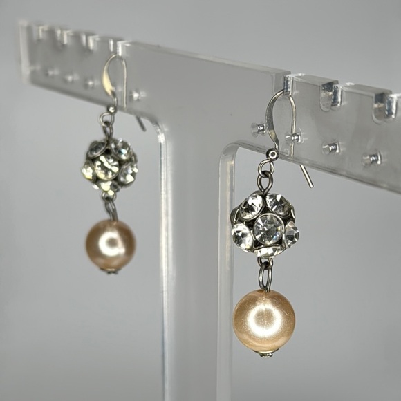 Classic Silver and Cream Pearl Earrings with Crystal Accents - Picture 2 of 3